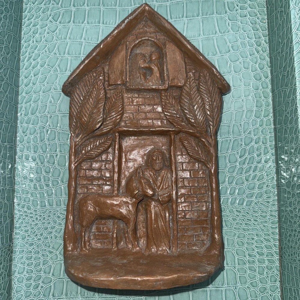Handmade Clay Ceramic Jesus Joseph Mary Wall Plaque Shelf Sitter Holy Family